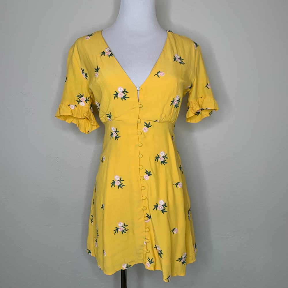 Privacy Please Yellow Daffodil Flowers Mini Dress Sz XS